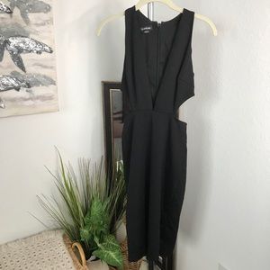 BeBe Black Deep V Cutout Side Fitted Dress